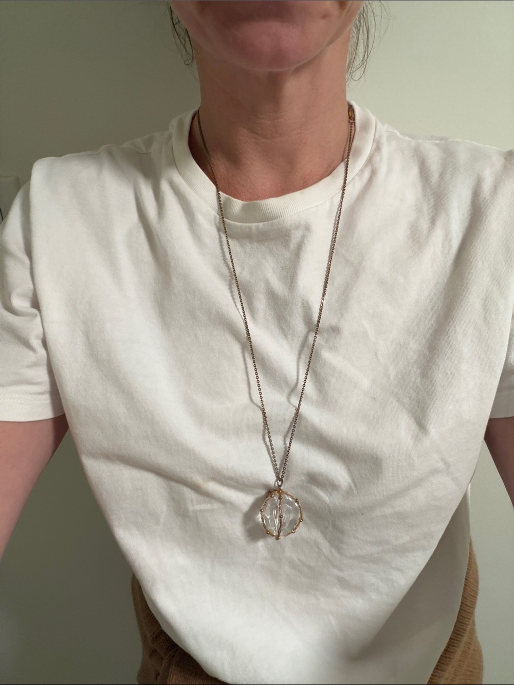 Delicate Gold-Tone Clear Crystal Pendant Necklace Vintage GUC